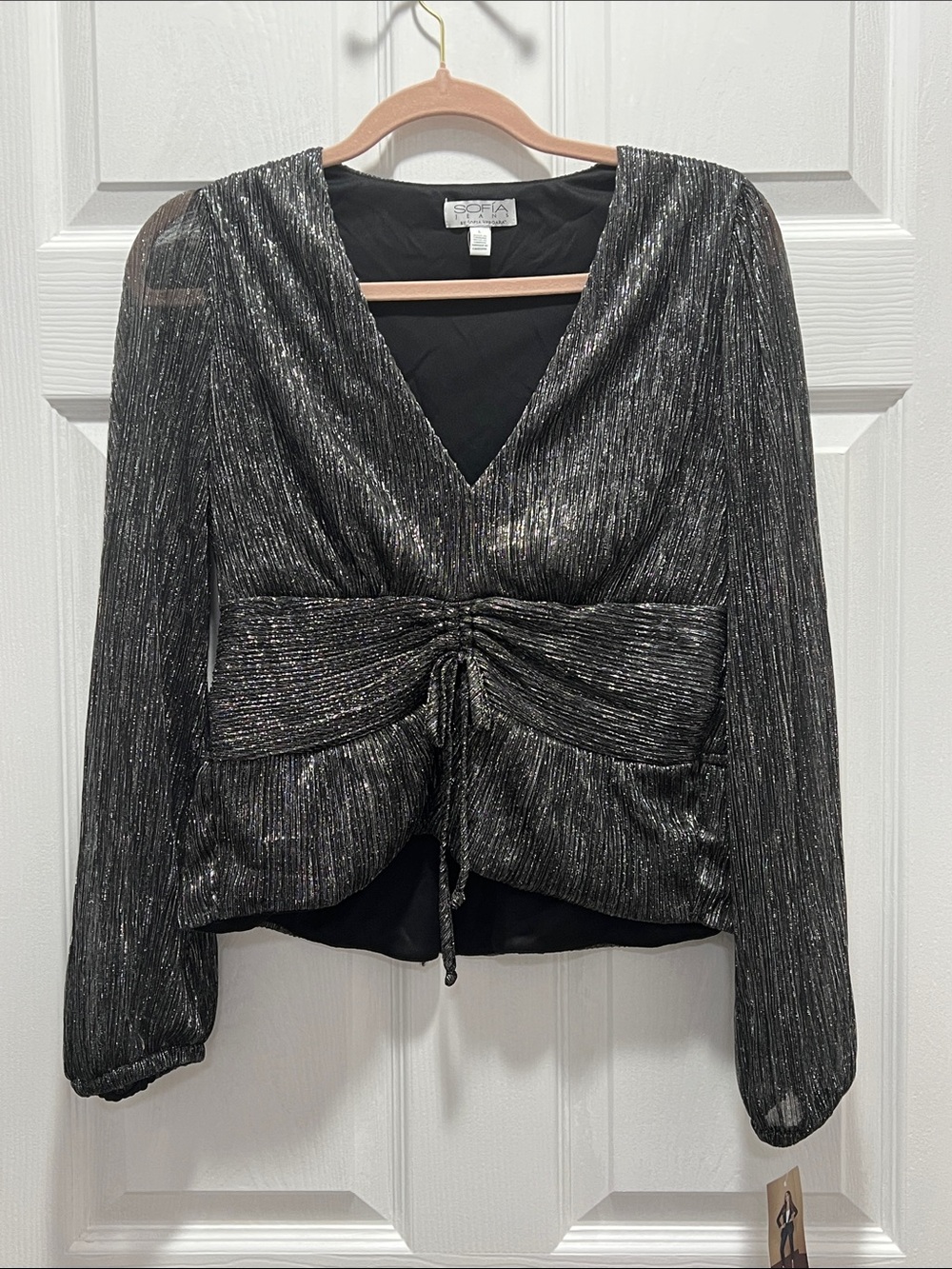 sofia by sofia vergara Metallic Black Shimmer Long Sleeve Blouse